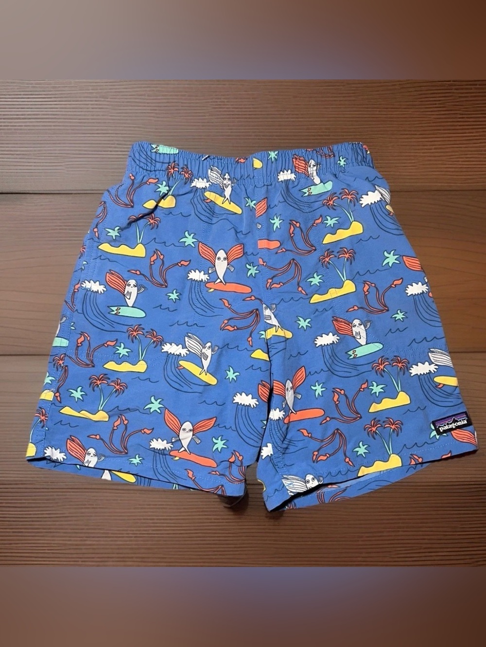 Patagonia Kids Youth Baggies Nylon Pull On Shorts Medium 7" Lined Happy Jam Blue